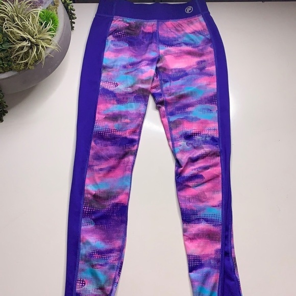 FILA Techno Color Bold Miami Pink Purple multi legging pant girls Medium - Picture 1 of 7